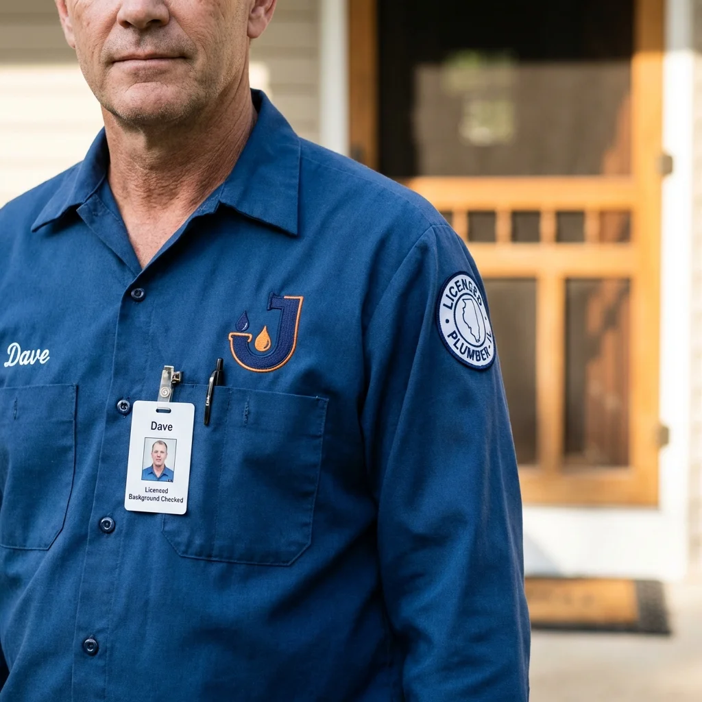 Licensed plumber showing ID badge in Nicholasville, KY