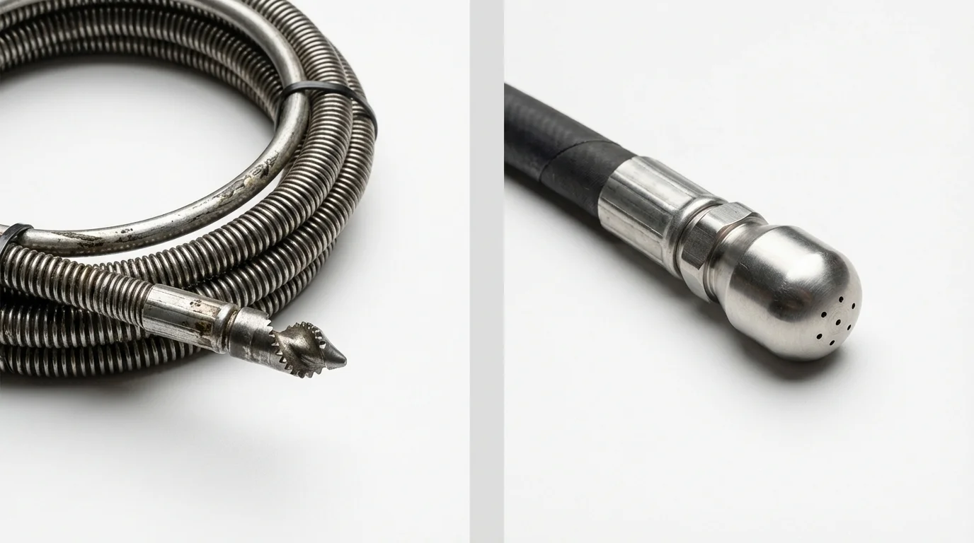 Drain snake cable and hydro jetting nozzle used for drain cleaning in Nicholasville, KY