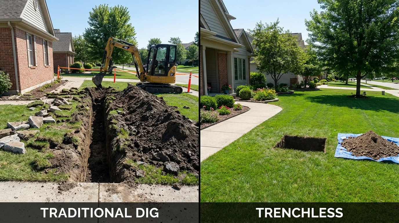 Trenchless sewer repair with minimal yard damage versus traditional excavation in Nicholasville, KY